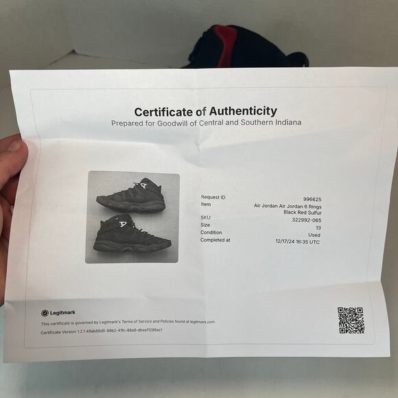 Nike Air Jordan 6 Rings Black Red Sulfur Basketball Shoes Men's Size 13 - Picture 11 of 11